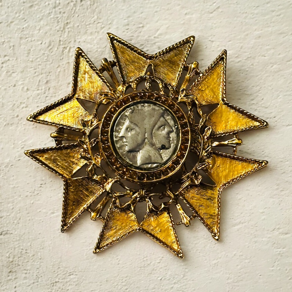 Gold-tone and Silver-tone Sunburst Brooch